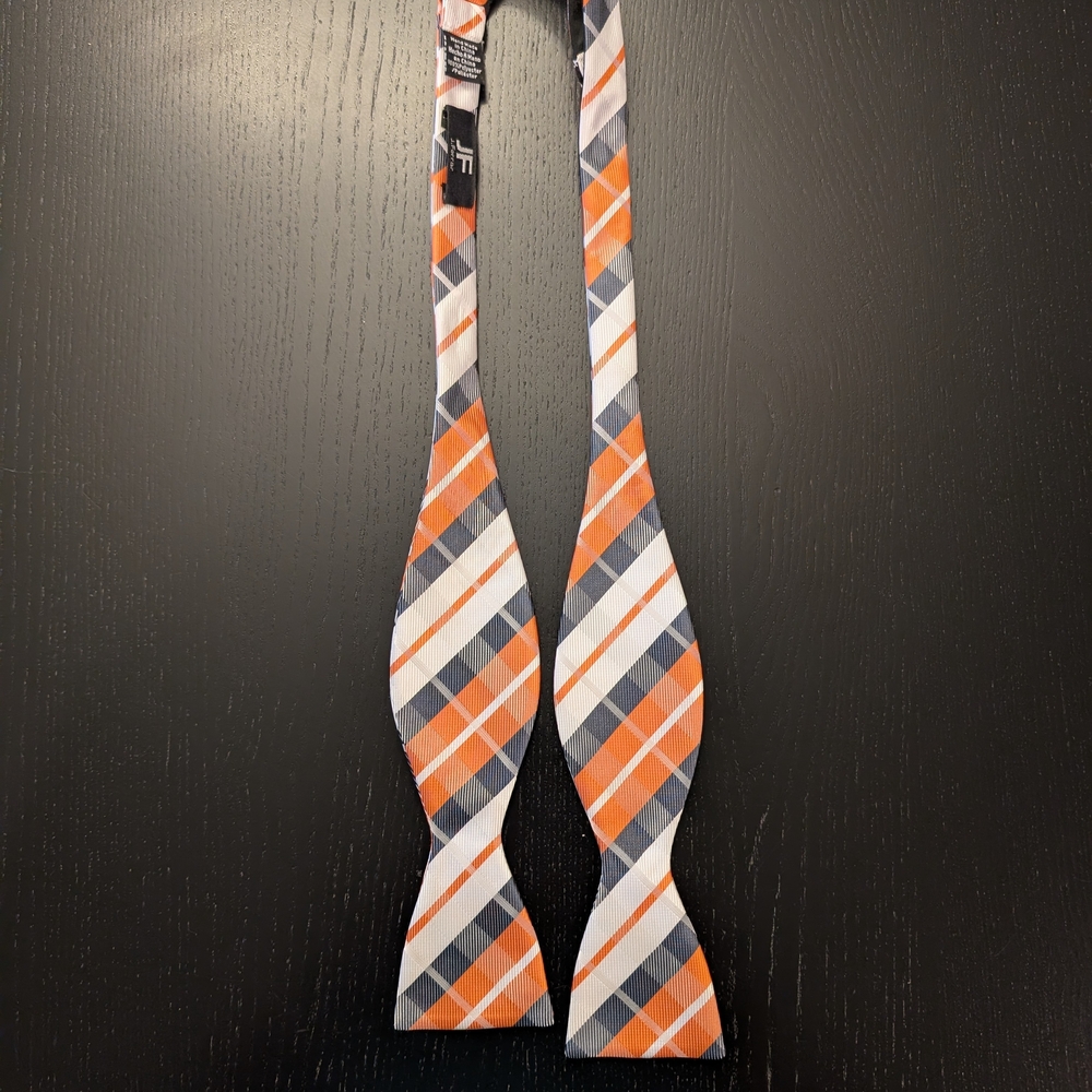 3 For $24 JF J.Ferrar Orange and Gray Plaid Bow Tie